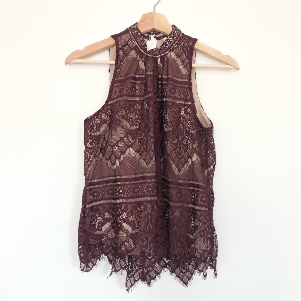 Burgundy Lace Sleeveless Top - LC Lauren Conrad